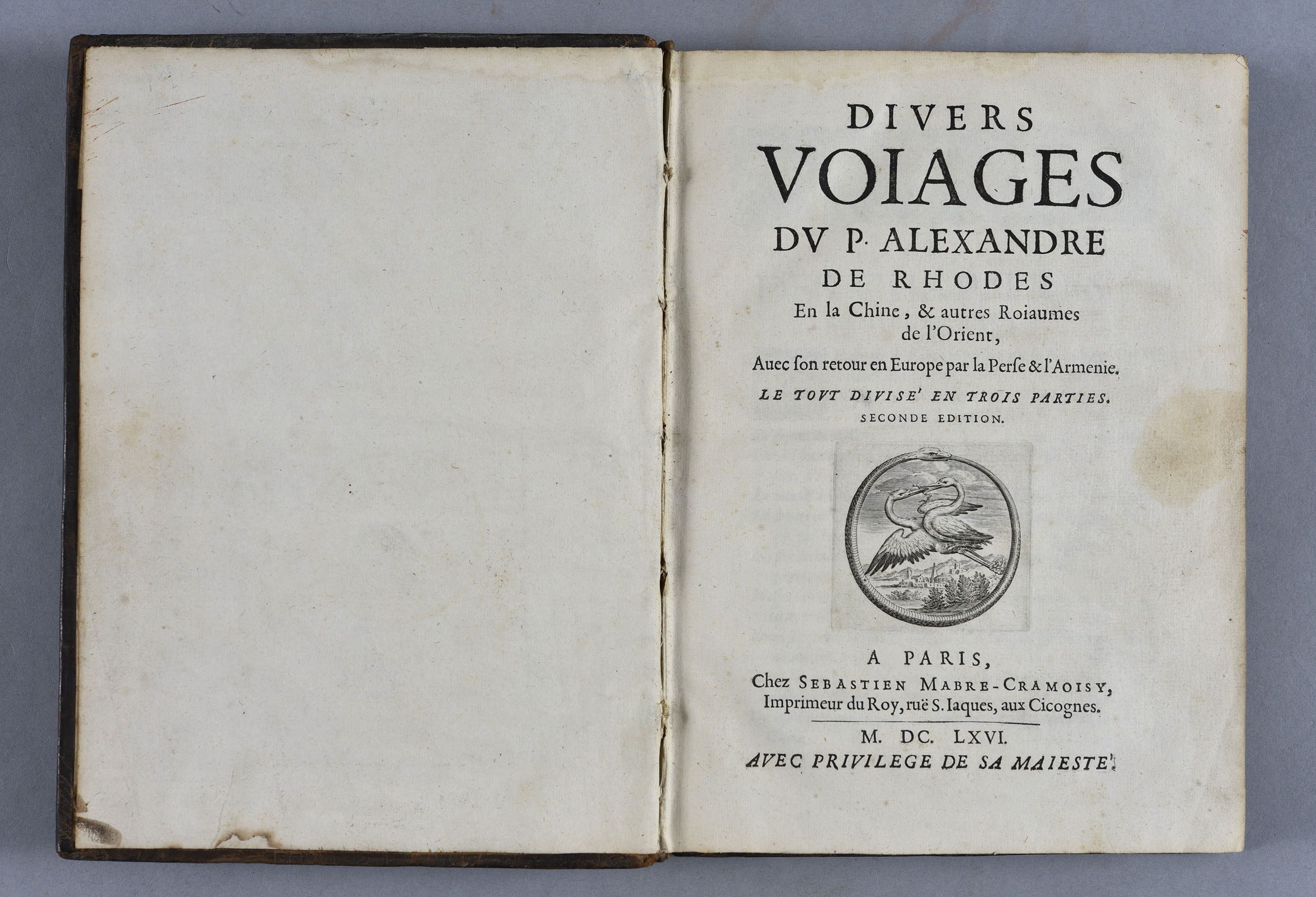 Rhodes (Alexandre de), Les divers voiages du P. A. de Rhodes, Paris, chez Sébastien Marbre-Cramoisy, 1666 